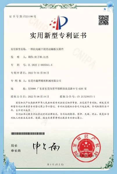 Patent Certificate 1